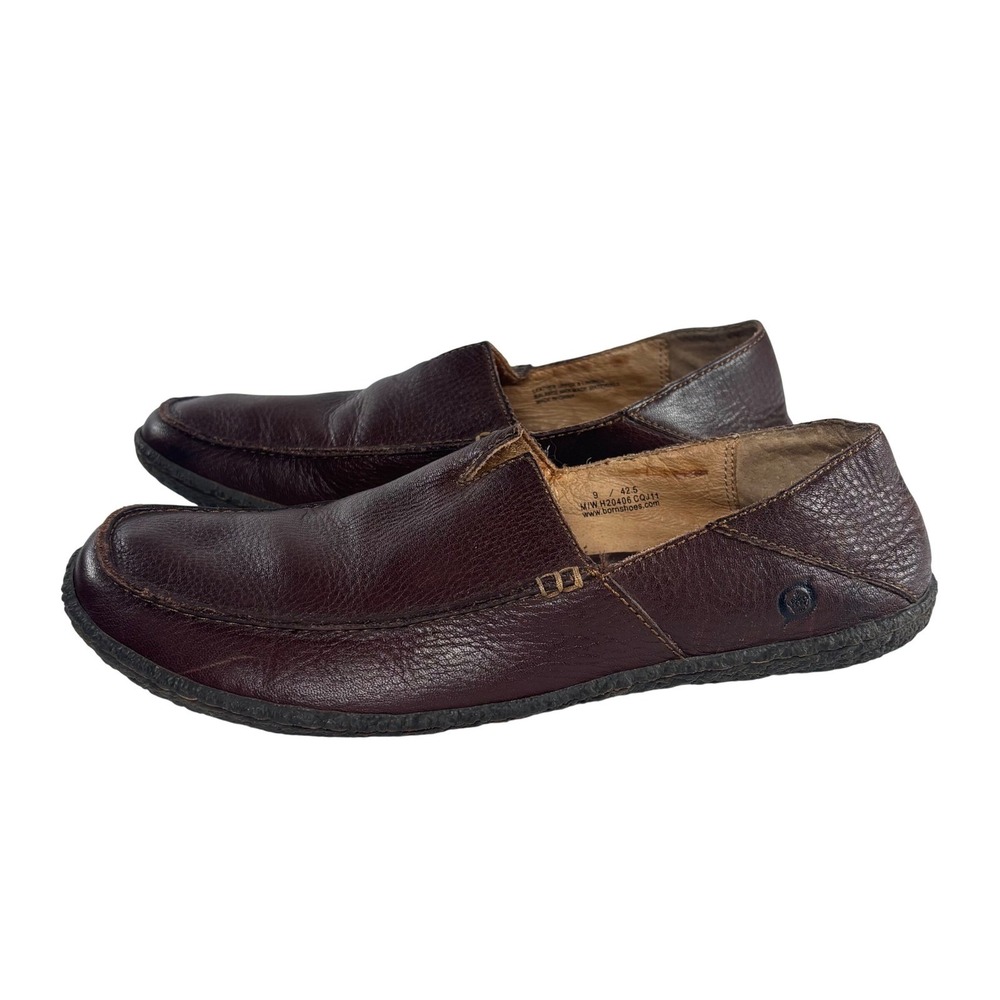 Born Mens Brown Pebbled Leather Slip On Moc Toe Loafers Size 9 42.5